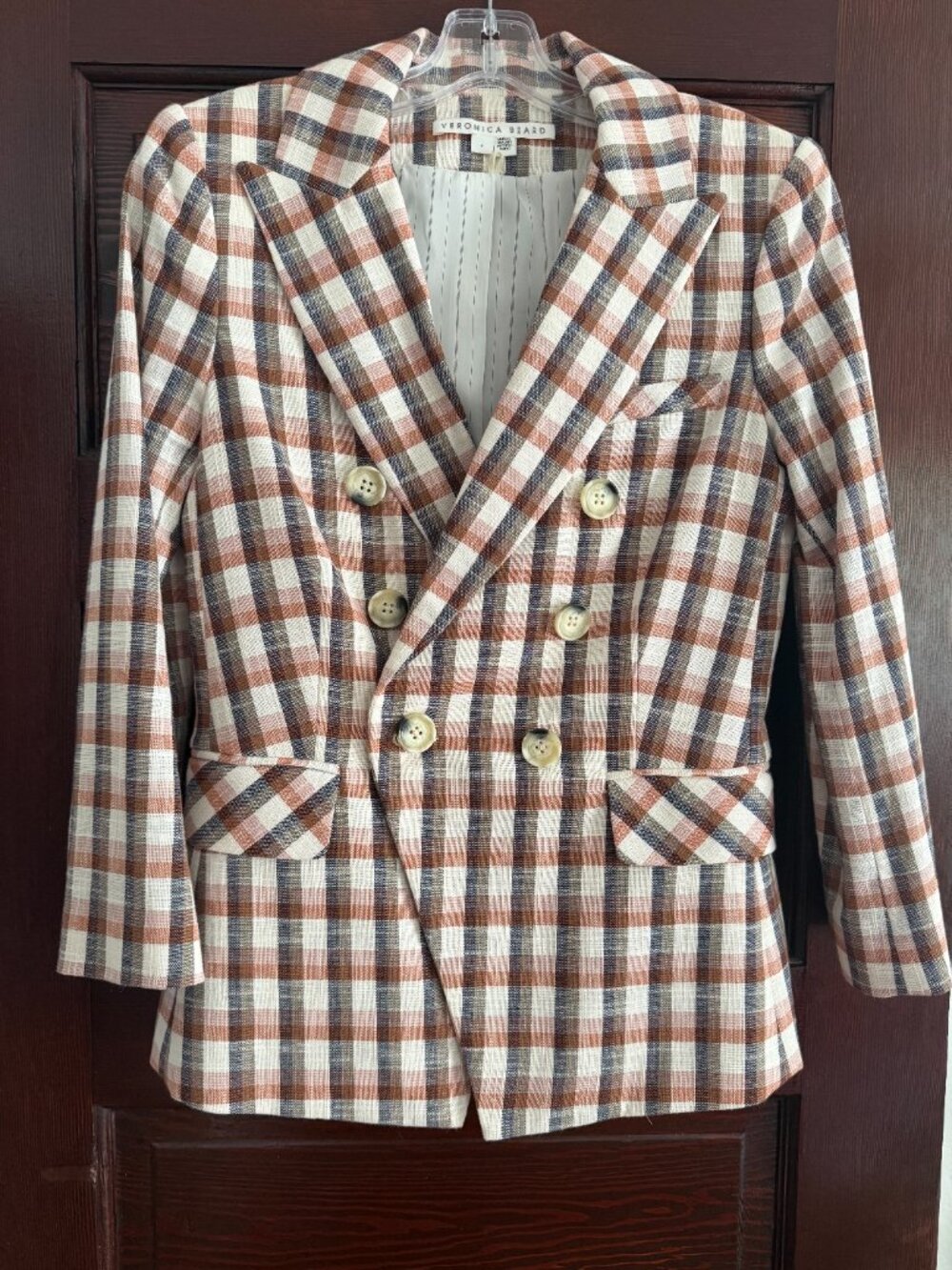VERONICA BEARD Empire Plaid Checkered 3/4 Sleeves Dickey Jacket Blazer Size 4